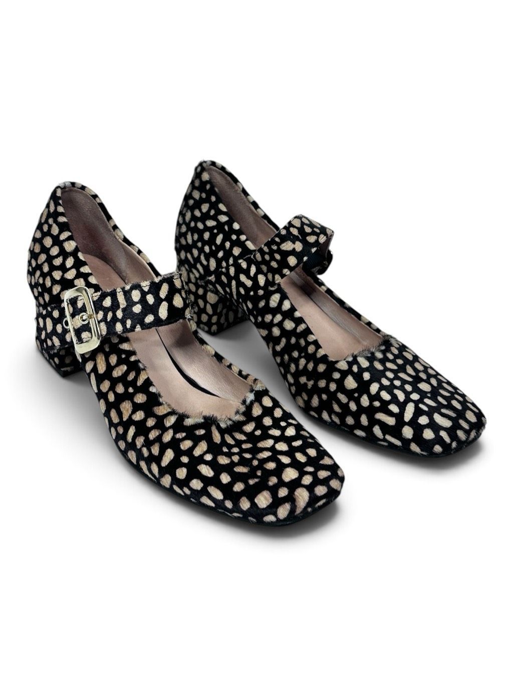 Poppy Barley Calf Hair Mary Jane Block Heel Pumps Spotted Leather 9.5 — image 2 of 8